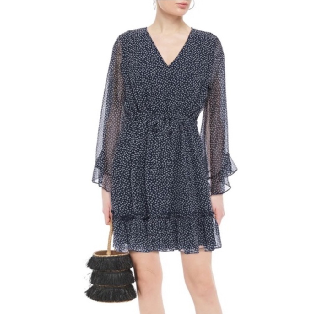 Diane Von Furstenberg Harlene Rose Dot Print Ruffled Mini Dress Size XS NWT